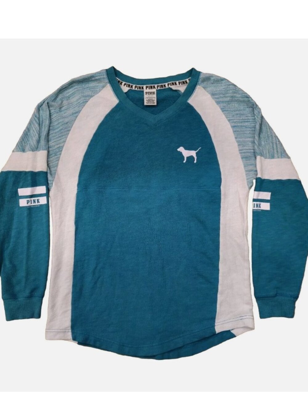 Y2K VTG PINK Victoria’s Secret Campus Jersey Sweatshirt Sz Small Blue Pullover
